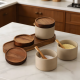 Porcelain Jar Set 3 Pcs & Wooden Stand